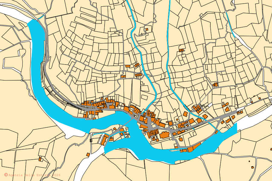 Mappa catastale del centro di Cassiglio: particelle e fabbricati, cartografia Agenzia delle Entrate