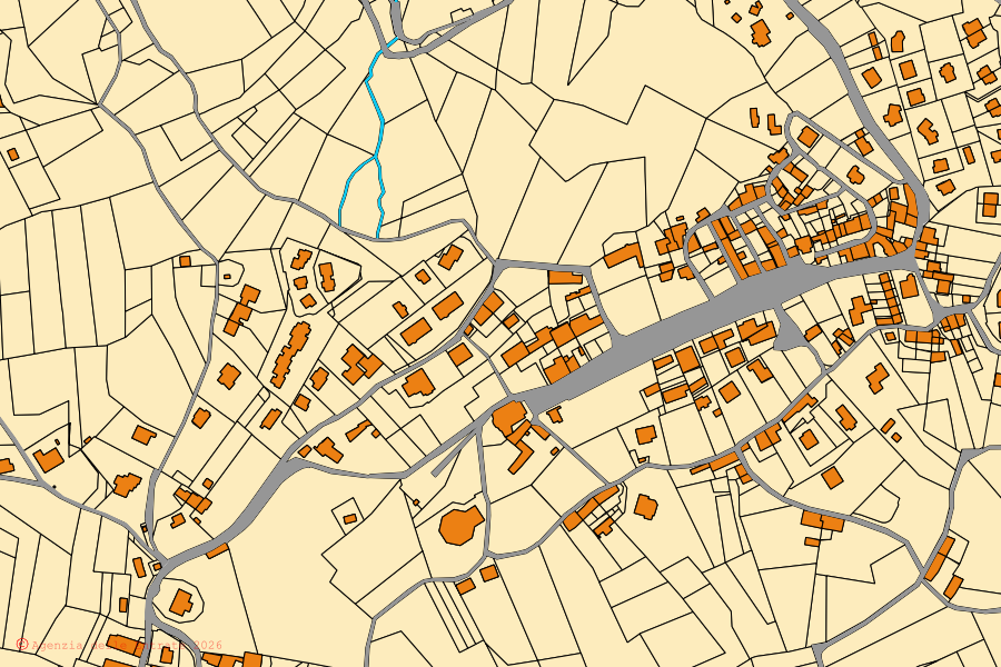 Mappa catastale del centro di Castagneto Po: particelle e fabbricati, cartografia Agenzia delle Entrate