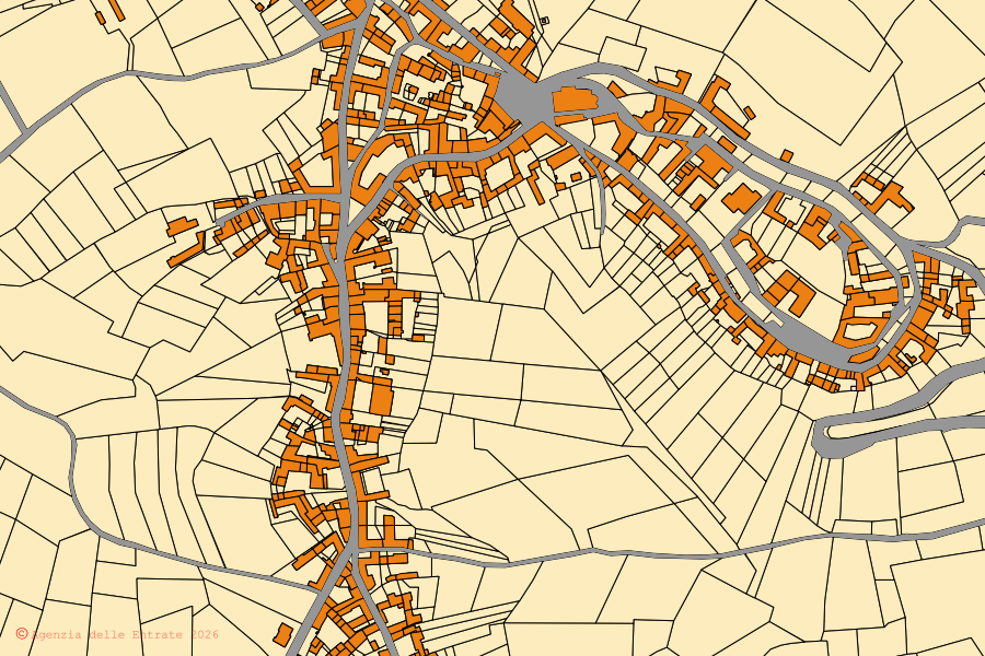 Mappa catastale del centro di Castagnole Monferrato: particelle e fabbricati, cartografia Agenzia delle Entrate