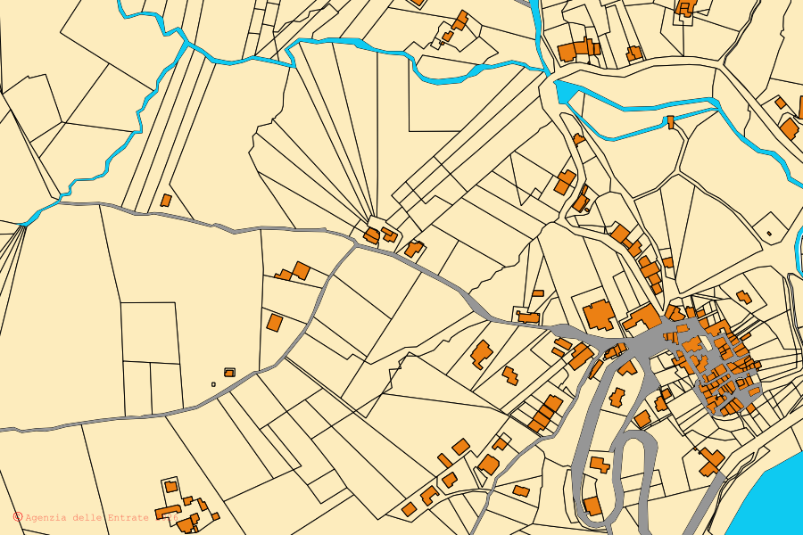 Mappa catastale del centro di Castel Campagnano: particelle e fabbricati, cartografia Agenzia delle Entrate
