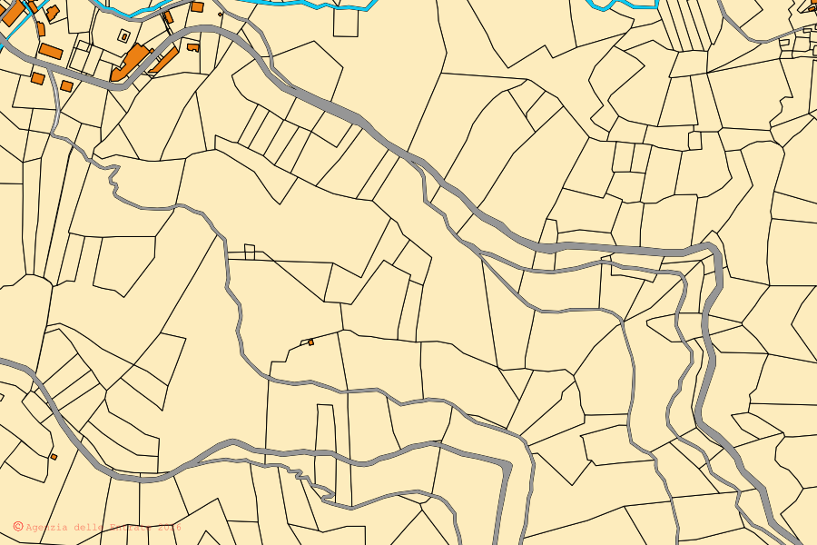 Mappa catastale del centro di Castel di Casio: particelle e fabbricati, cartografia Agenzia delle Entrate