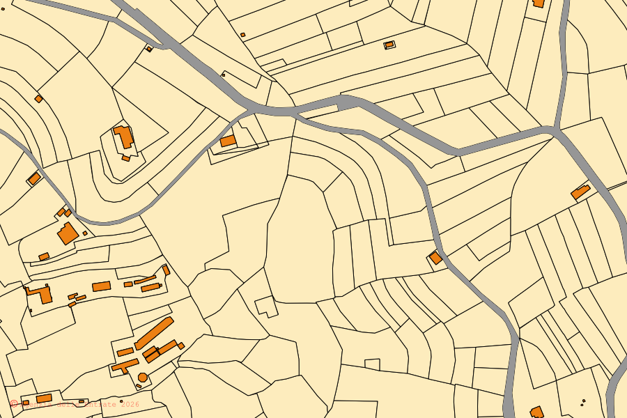 Mappa catastale del centro di Castel Rocchero: particelle e fabbricati, cartografia Agenzia delle Entrate