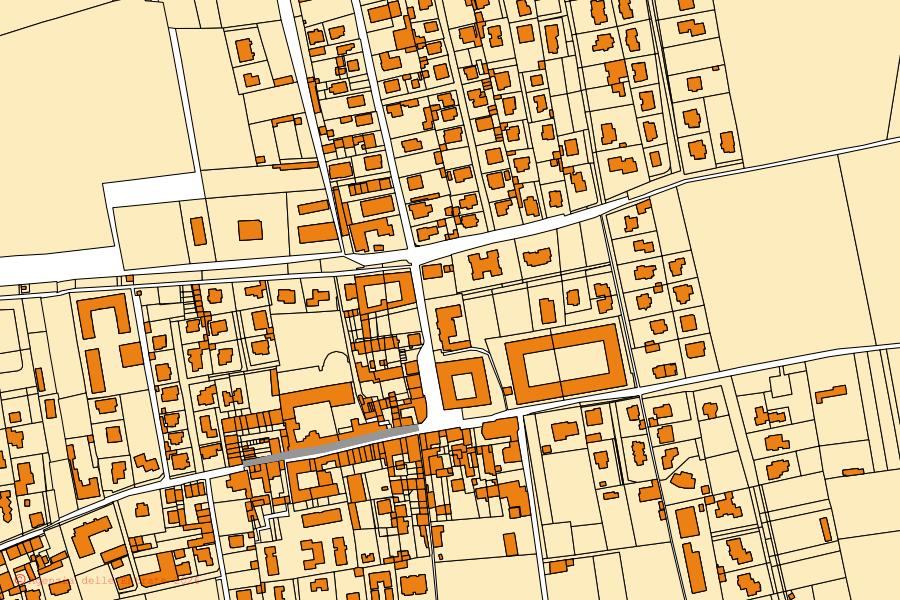 Mappa catastale del centro di Castel Rozzone: particelle e fabbricati, cartografia Agenzia delle Entrate
