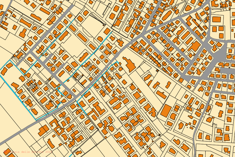 Mappa catastale del centro di Castel San Giovanni: particelle e fabbricati, cartografia Agenzia delle Entrate