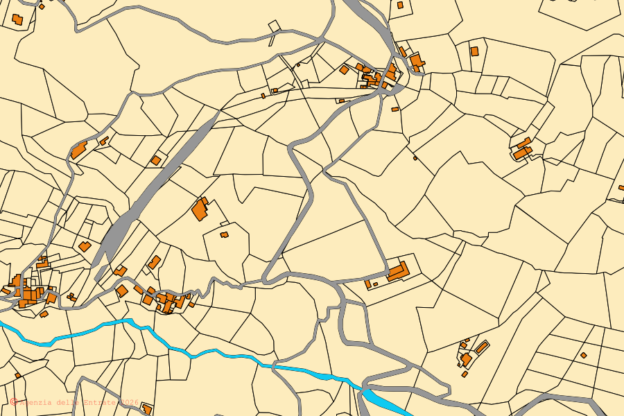 Mappa catastale del centro di Castel San Niccolò: particelle e fabbricati, cartografia Agenzia delle Entrate