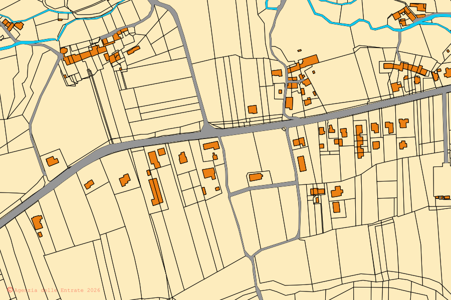 Mappa catastale del centro di Castelcucco: particelle e fabbricati, cartografia Agenzia delle Entrate