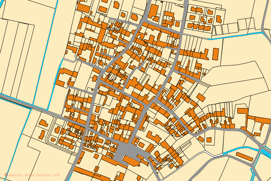 Mappa catastale del centro di Casteldidone: particelle e fabbricati, cartografia Agenzia delle Entrate