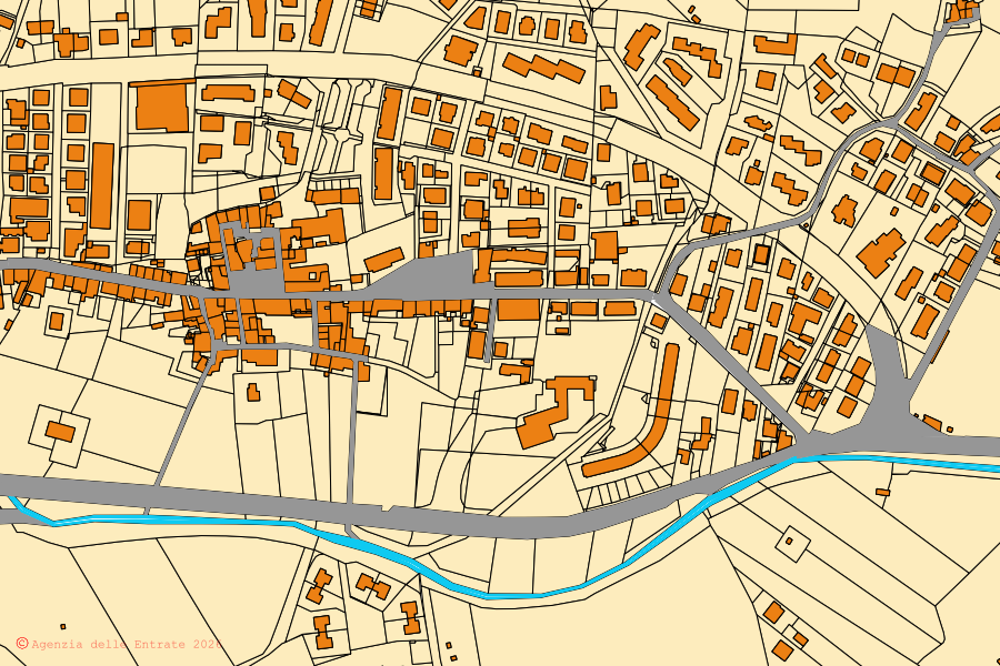 Mappa catastale del centro di Castelfranco Piandiscò: particelle e fabbricati, cartografia Agenzia delle Entrate