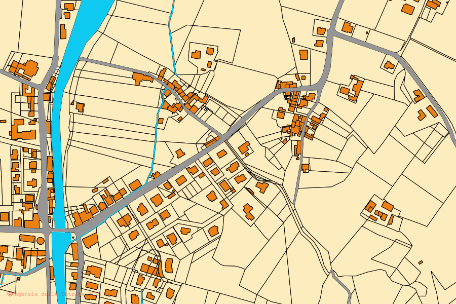 Mappa catastale del centro di Castell'Arquato: particelle e fabbricati, cartografia Agenzia delle Entrate