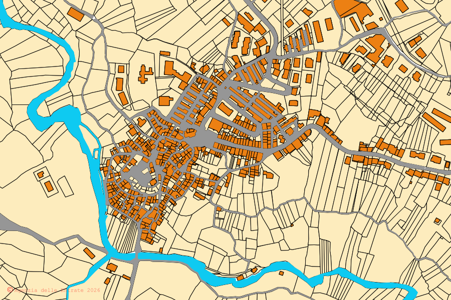 Mappa catastale del centro di Castellafiume: particelle e fabbricati, cartografia Agenzia delle Entrate