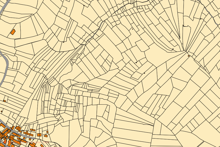 Mappa catastale del centro di Castelletto d'Orba: particelle e fabbricati, cartografia Agenzia delle Entrate