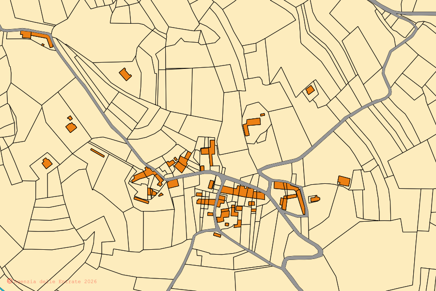 Mappa catastale del centro di Castelletto Merli: particelle e fabbricati, cartografia Agenzia delle Entrate