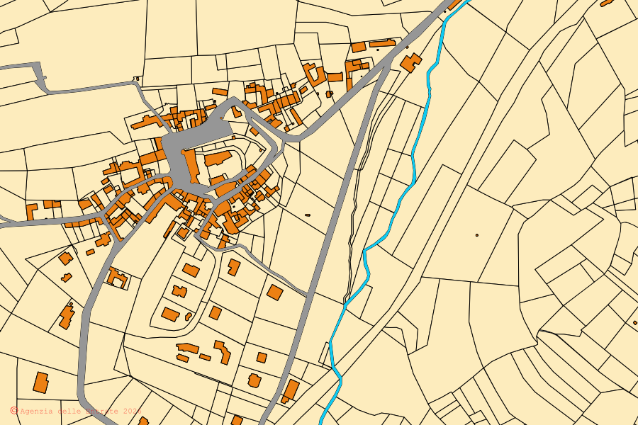 Mappa catastale del centro di Castelletto Molina: particelle e fabbricati, cartografia Agenzia delle Entrate