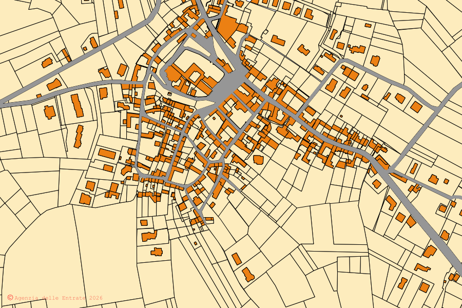 Mappa catastale del centro di Castelletto Monferrato: particelle e fabbricati, cartografia Agenzia delle Entrate