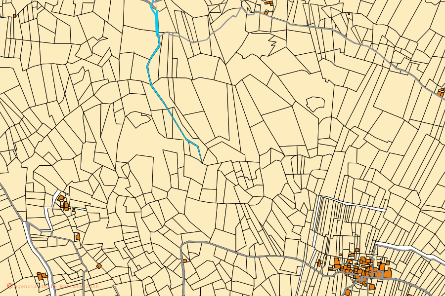 Mappa catastale del centro di Castello dell'Acqua: particelle e fabbricati, cartografia Agenzia delle Entrate