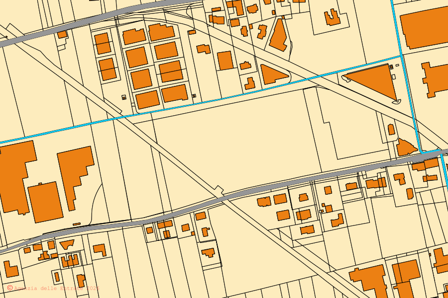 Mappa catastale del centro di Castello di Godego: particelle e fabbricati, cartografia Agenzia delle Entrate