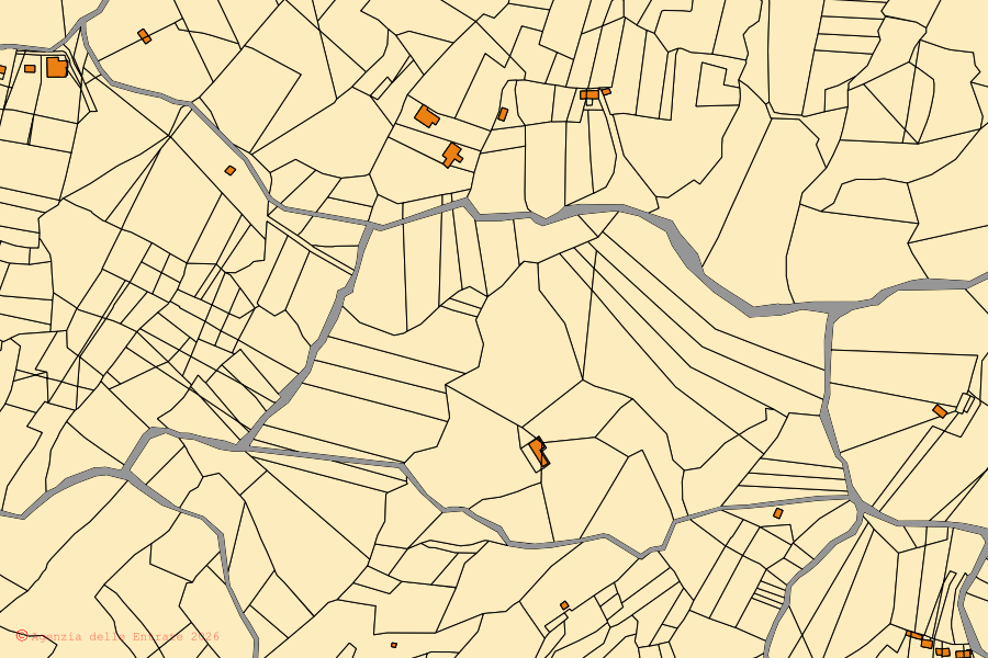 Mappa catastale del centro di Castelluccio Inferiore: particelle e fabbricati, cartografia Agenzia delle Entrate