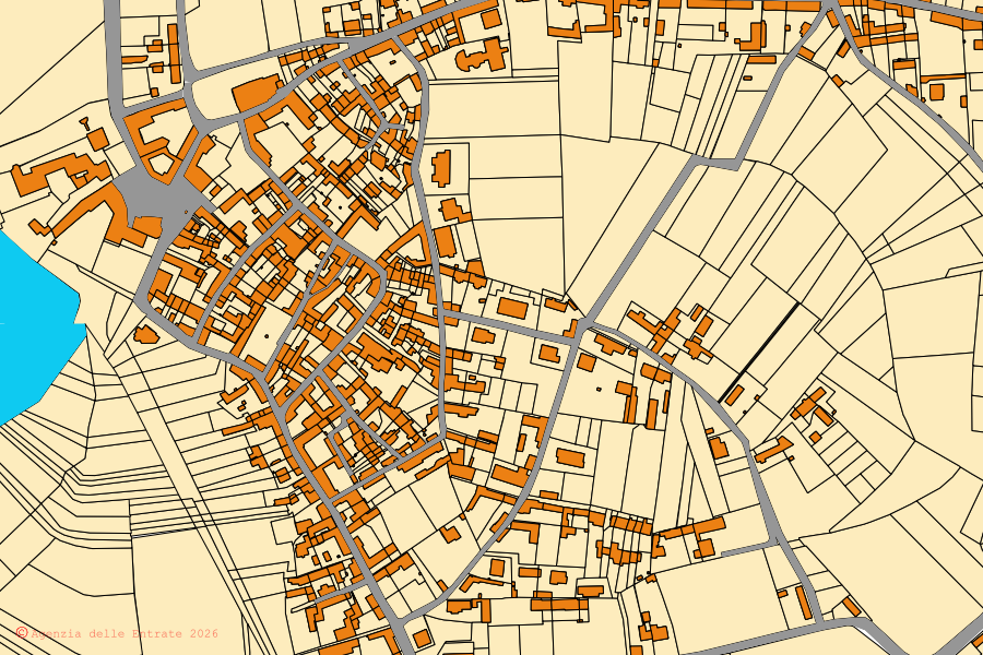 Mappa catastale del centro di Castelnuovo Bormida: particelle e fabbricati, cartografia Agenzia delle Entrate