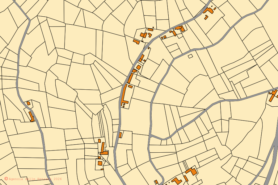 Mappa catastale del centro di Castelnuovo Calcea: particelle e fabbricati, cartografia Agenzia delle Entrate