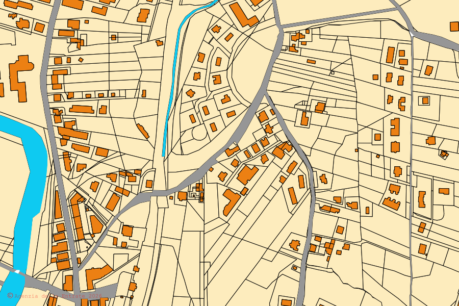 Mappa catastale del centro di Castelnuovo Cilento: particelle e fabbricati, cartografia Agenzia delle Entrate
