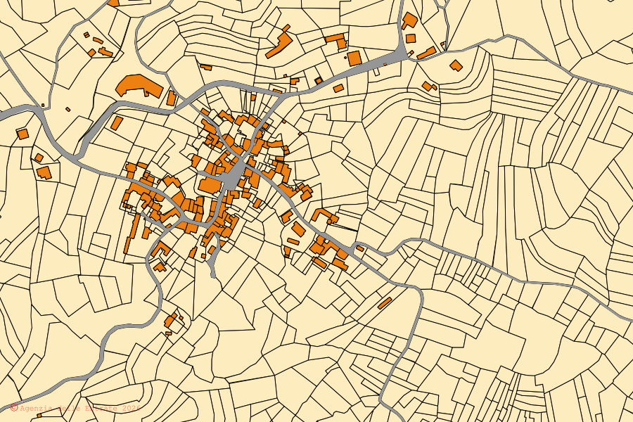 Mappa catastale del centro di Castelnuovo di Ceva: particelle e fabbricati, cartografia Agenzia delle Entrate