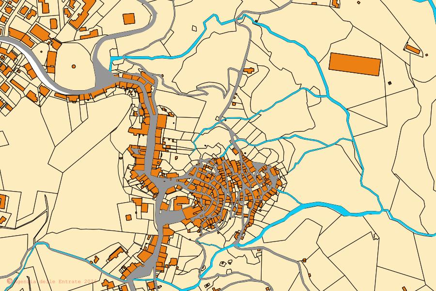 Mappa catastale del centro di Castelnuovo di Val di Cecina: particelle e fabbricati, cartografia Agenzia delle Entrate