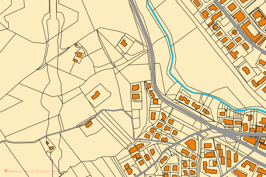 Mappa catastale del centro di Castelraimondo: particelle e fabbricati, cartografia Agenzia delle Entrate