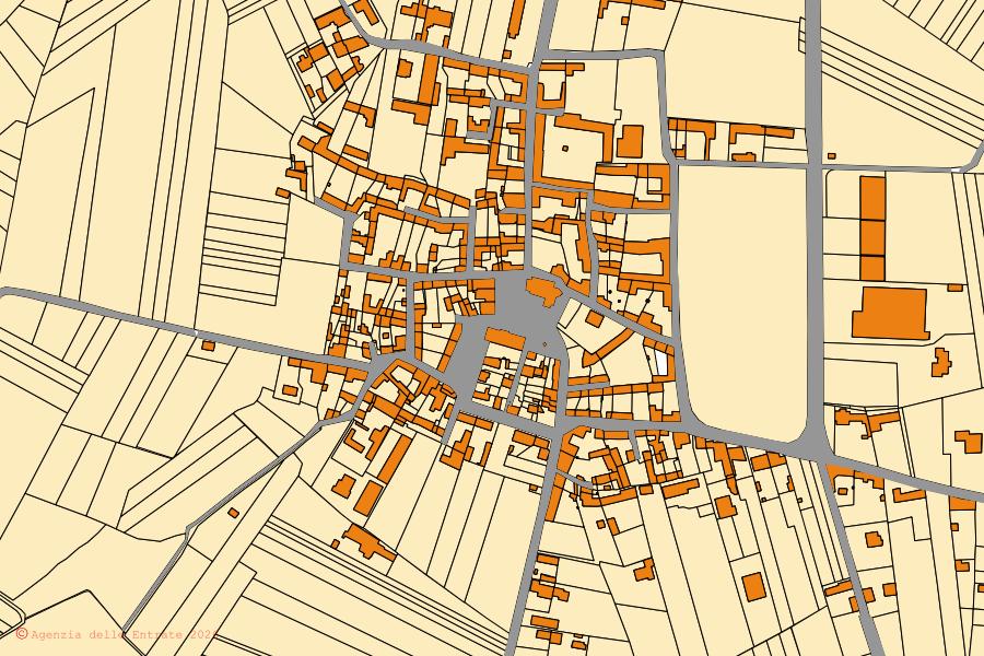 Mappa catastale del centro di Castelspina: particelle e fabbricati, cartografia Agenzia delle Entrate