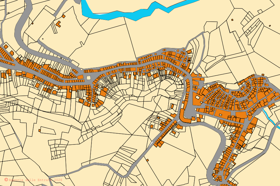 Mappa catastale del centro di Castelvetere in Val Fortore: particelle e fabbricati, cartografia Agenzia delle Entrate
