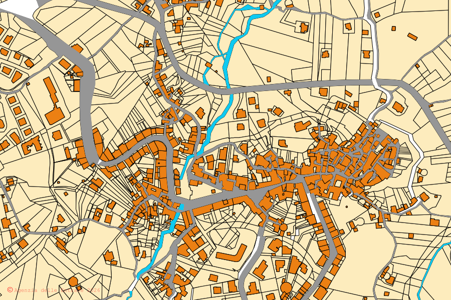 Mappa catastale del centro di Castelvetere sul Calore: particelle e fabbricati, cartografia Agenzia delle Entrate