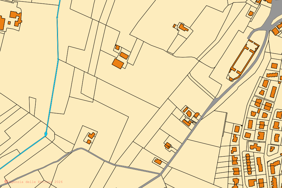 Mappa catastale del centro di Castelvetro di Modena: particelle e fabbricati, cartografia Agenzia delle Entrate