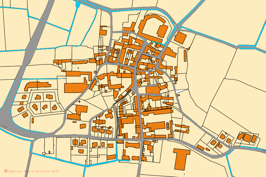 Mappa catastale del centro di Castelvisconti: particelle e fabbricati, cartografia Agenzia delle Entrate