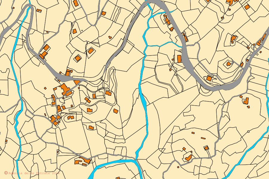 Mappa catastale del centro di Castiglione Chiavarese: particelle e fabbricati, cartografia Agenzia delle Entrate
