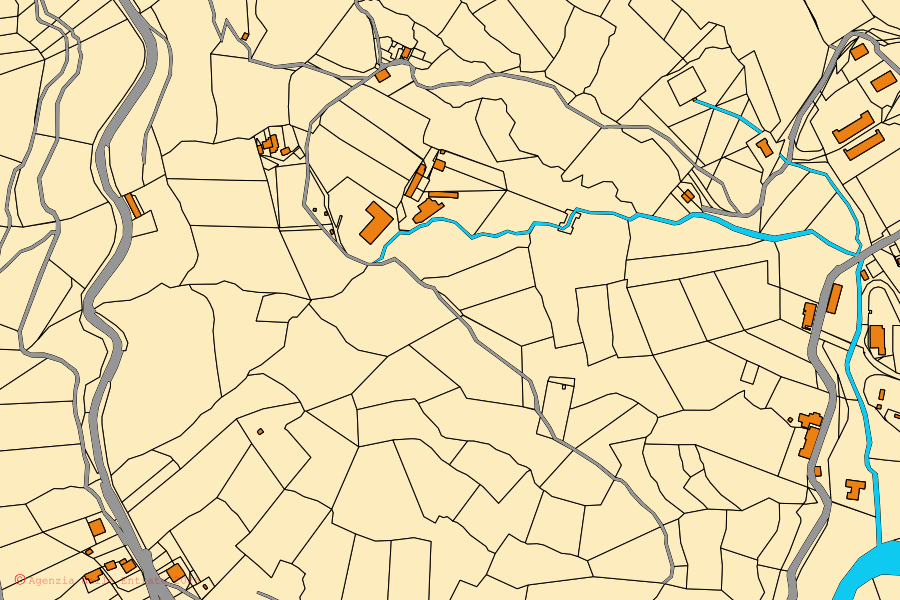 Mappa catastale del centro di Castiglione dei Pepoli: particelle e fabbricati, cartografia Agenzia delle Entrate