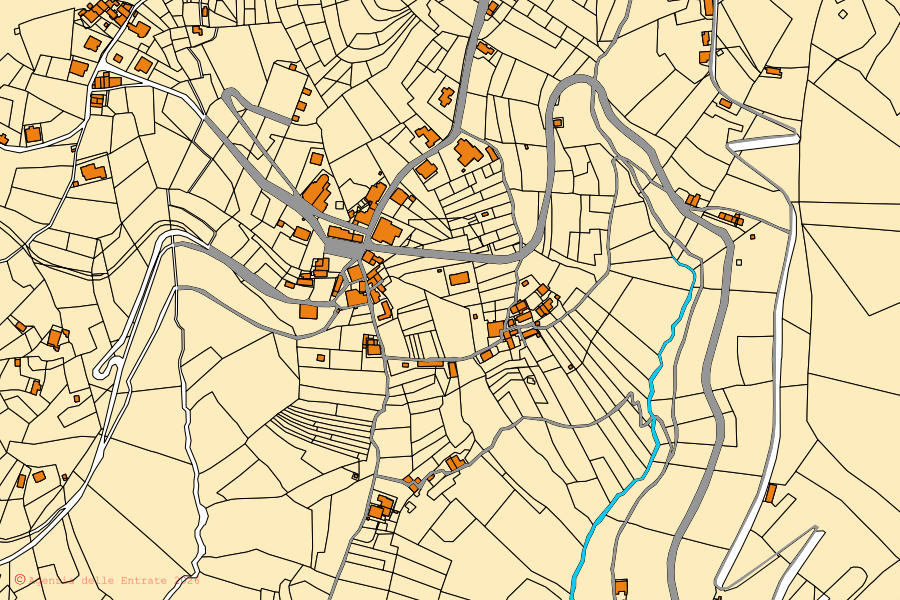 Mappa catastale del centro di Castiglione di Garfagnana: particelle e fabbricati, cartografia Agenzia delle Entrate