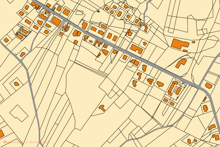 Mappa catastale del centro di Castiglione Messer Raimondo: particelle e fabbricati, cartografia Agenzia delle Entrate