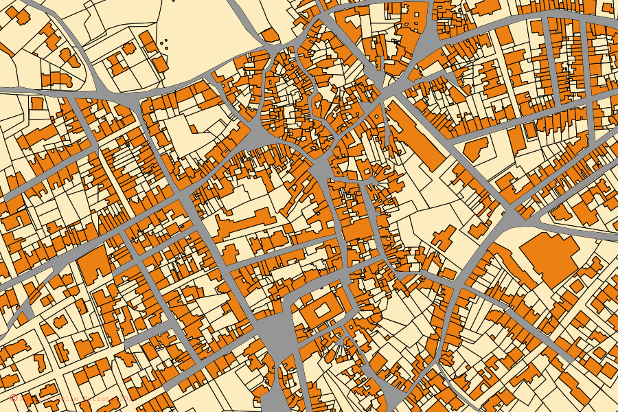 Mappa catastale del centro di Castrignano de' Greci: particelle e fabbricati, cartografia Agenzia delle Entrate