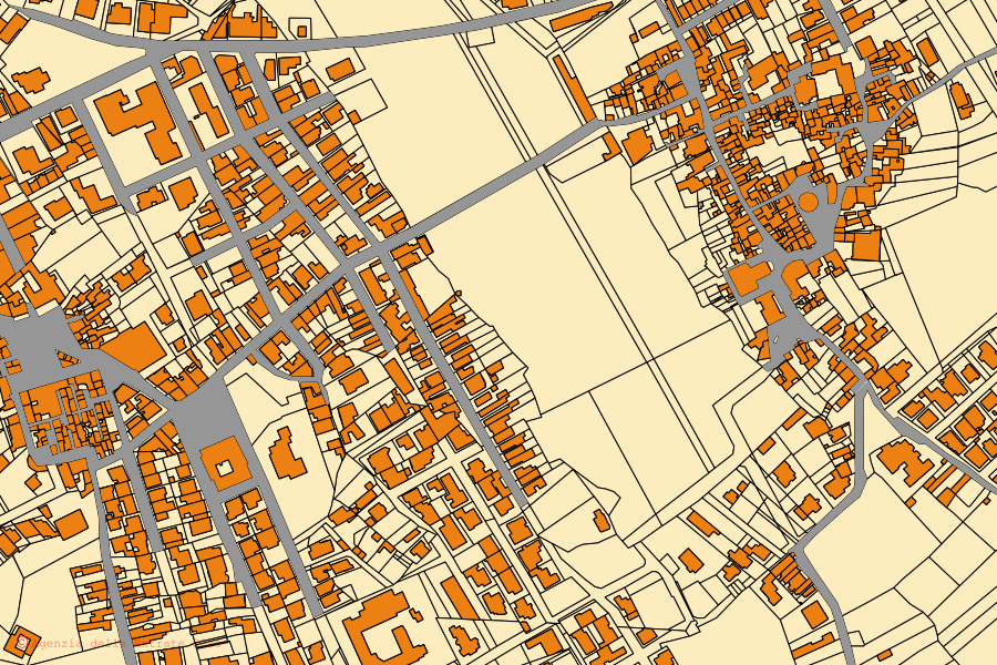 Mappa catastale del centro di Castrignano del Capo: particelle e fabbricati, cartografia Agenzia delle Entrate