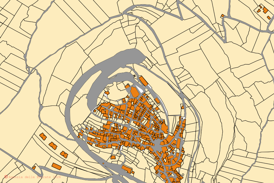 Mappa catastale del centro di Castro dei Volsci: particelle e fabbricati, cartografia Agenzia delle Entrate