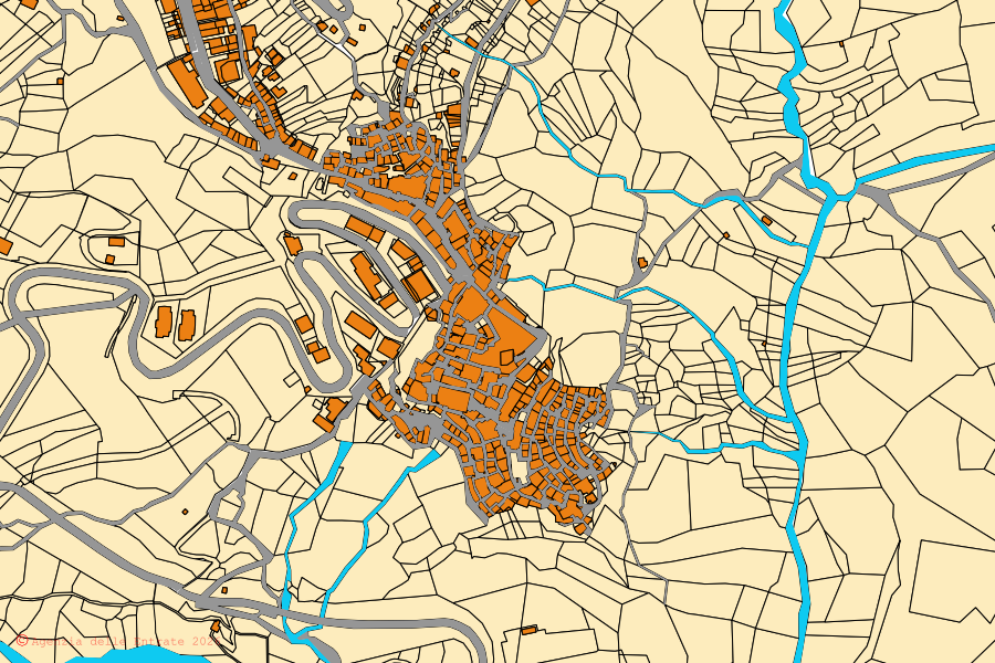 Mappa catastale del centro di Castronuovo di Sant'Andrea: particelle e fabbricati, cartografia Agenzia delle Entrate