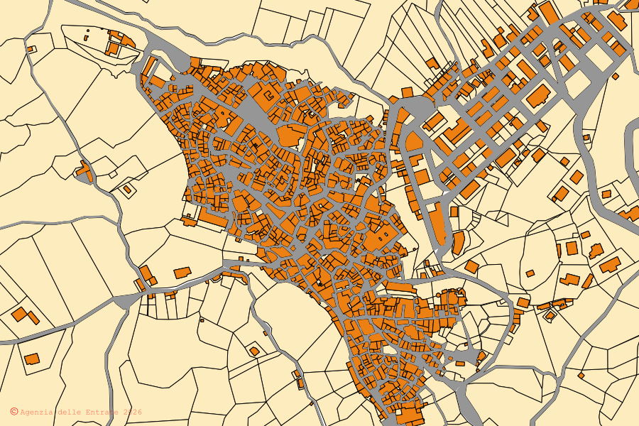 Mappa catastale del centro di Caulonia: particelle e fabbricati, cartografia Agenzia delle Entrate