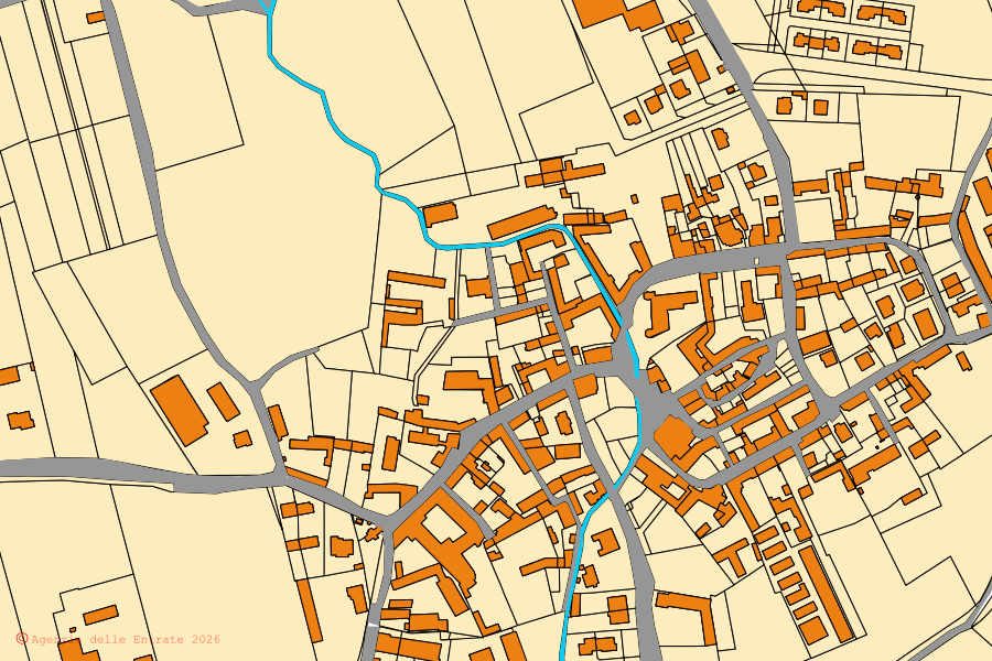 Mappa catastale del centro di Cavallerleone: particelle e fabbricati, cartografia Agenzia delle Entrate