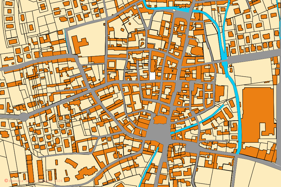 Mappa catastale del centro di Cavallermaggiore: particelle e fabbricati, cartografia Agenzia delle Entrate