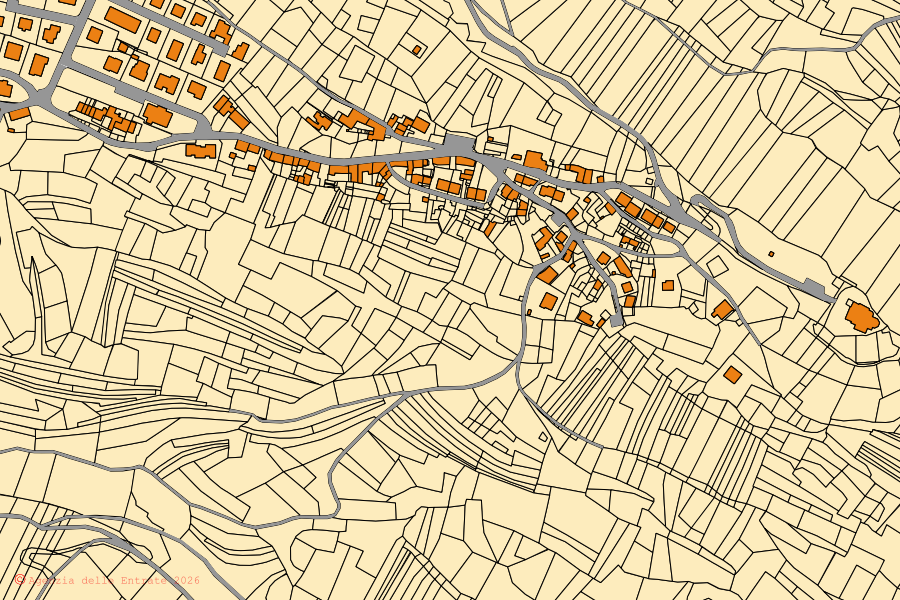 Mappa catastale del centro di Cavazzo Carnico: particelle e fabbricati, cartografia Agenzia delle Entrate