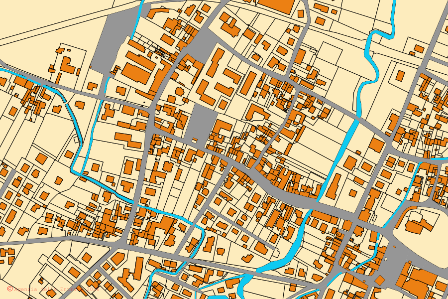 Mappa catastale del centro di Cavriago: particelle e fabbricati, cartografia Agenzia delle Entrate