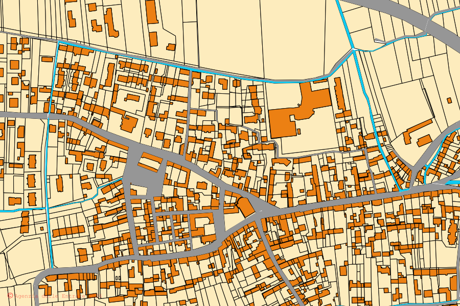 Mappa catastale del centro di Cercenasco: particelle e fabbricati, cartografia Agenzia delle Entrate