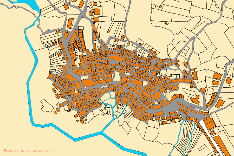 Mappa catastale del centro di Cerchiara di Calabria: particelle e fabbricati, cartografia Agenzia delle Entrate