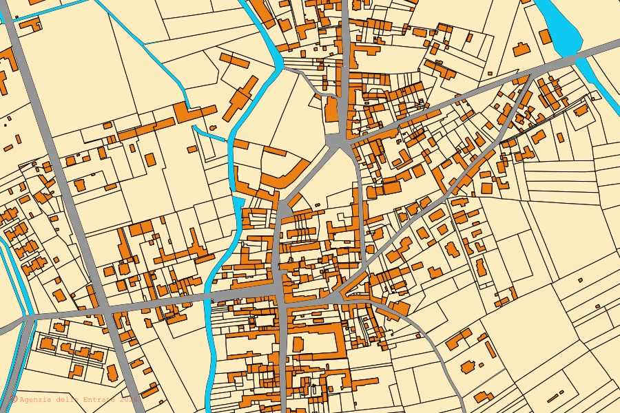 Mappa catastale del centro di Cergnago: particelle e fabbricati, cartografia Agenzia delle Entrate