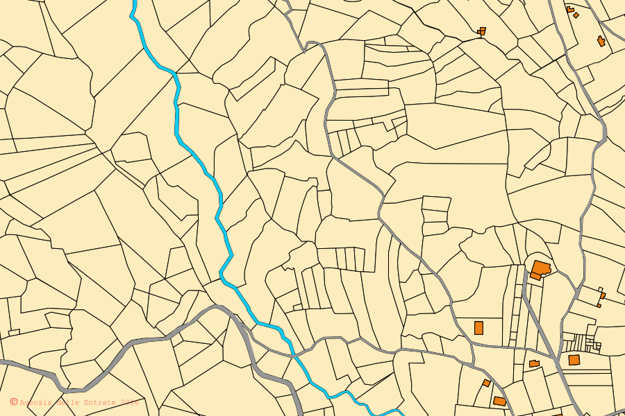 Mappa catastale del centro di Cerignale: particelle e fabbricati, cartografia Agenzia delle Entrate