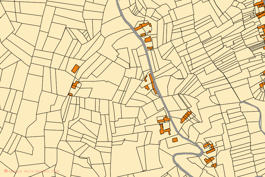 Mappa catastale del centro di Cerreto d'Asti: particelle e fabbricati, cartografia Agenzia delle Entrate
